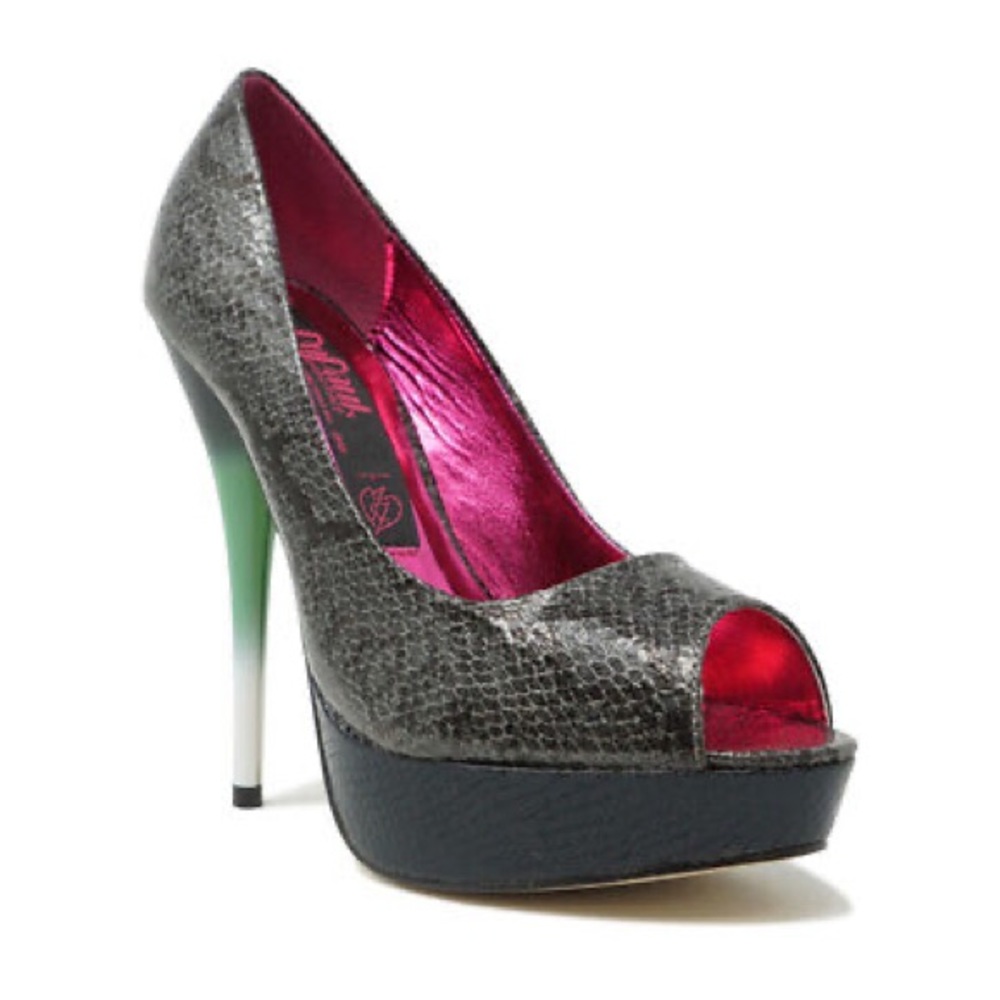 RUPAULS FOR IRON FIST SNAKE SKIN PEEP TOE PLATFORMS
